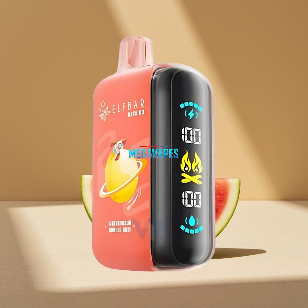 ELF BAR RAYA D3 25000 Puffs 23ml 5% Rechargeable Disposable Vape Watermelon Bubble Gum